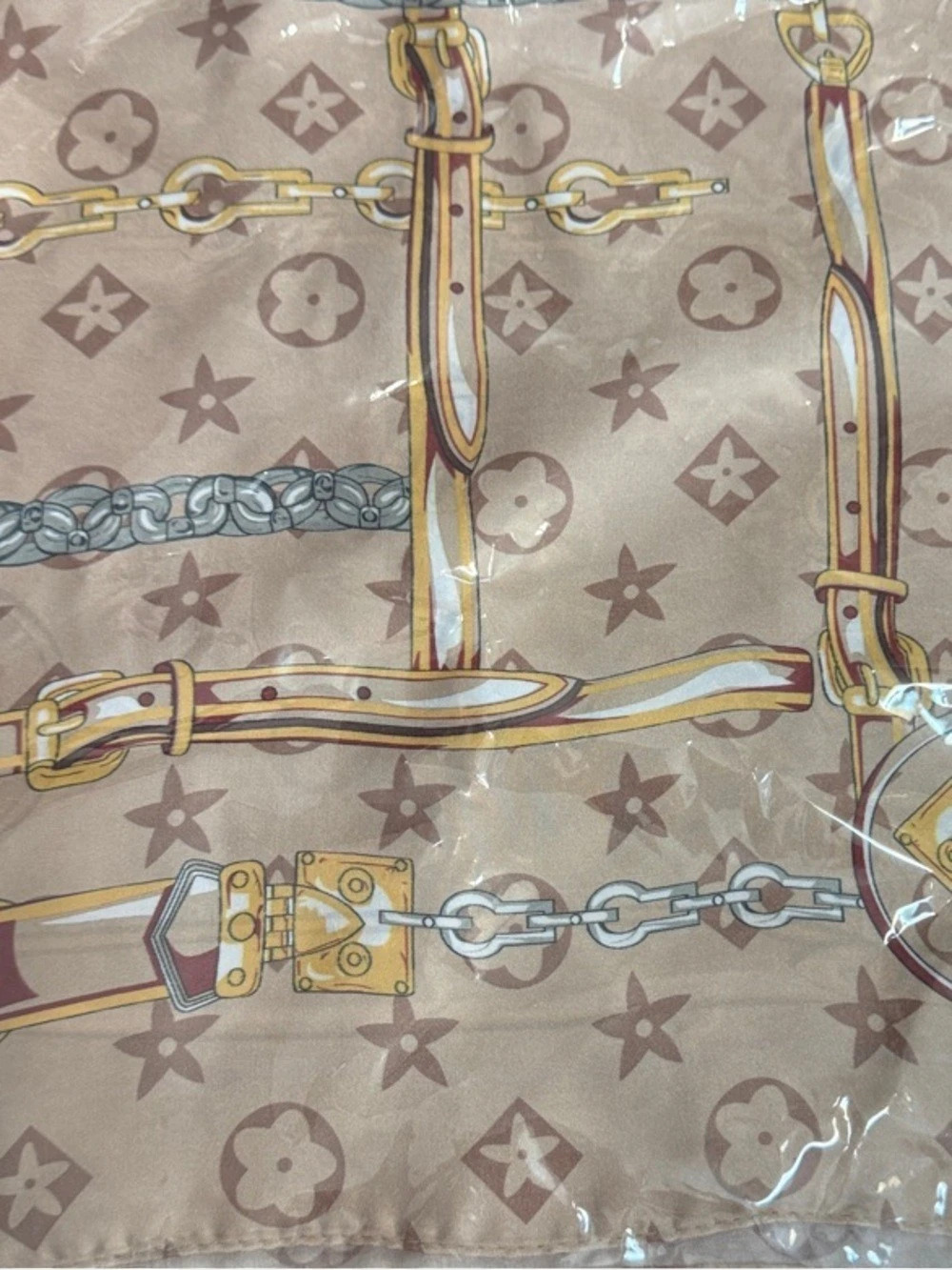 Strap And Trunk Square 90 Brown & Gold Scarf